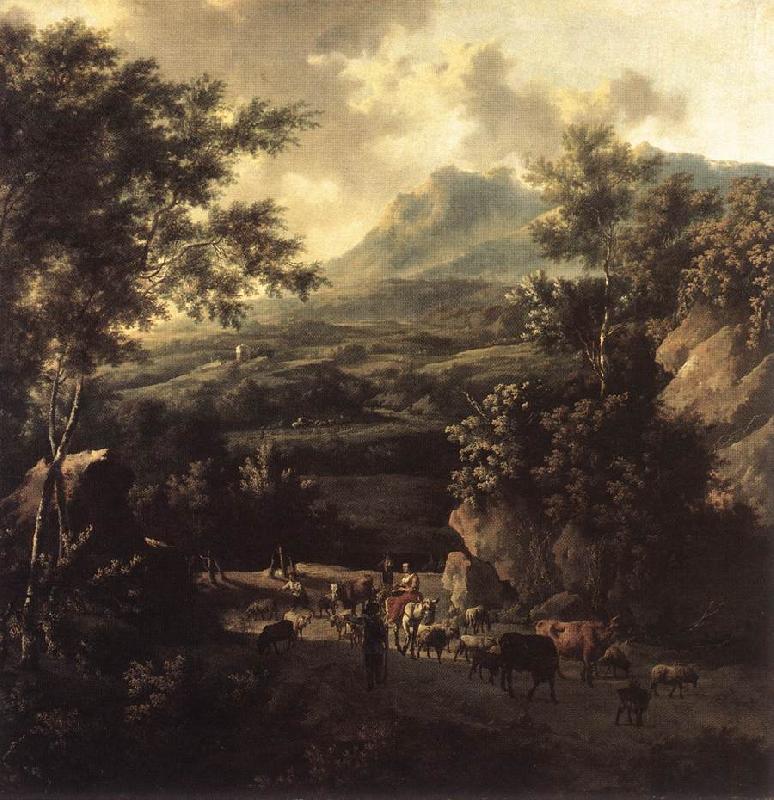 MOUCHERON, Frederick de Mountain Scene with Herd of Cattle ag oil painting picture